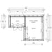 Top-down floor plan sketch outlines two connected rooms inside the GardenHouse24 USA ALU Concept 70M Garden Room with measurements and doorway placements