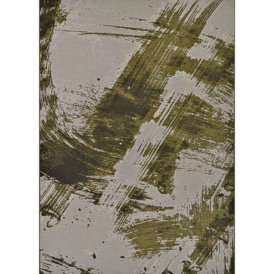 Top-down full view of the Couristan Castille Indoor/Outdoor Rug - Canvas/Tea Leaf reveals the full abstract brushstroke design in tea leaf green and gray