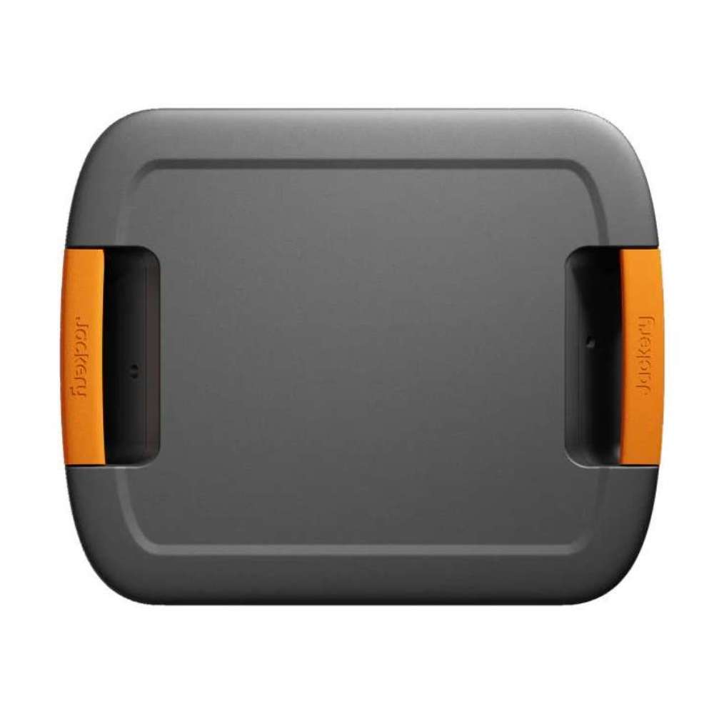 Top view of Jackery Battery Pack 5000 Plus showing the integrated orange carrying handles for easy transport