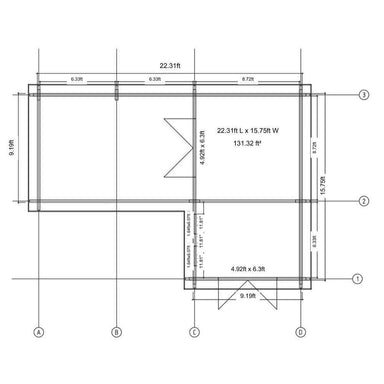 Top down architectural floor plan of the GardenHouse24 USA Luisa 70 Garden Room displays measurements and room layout
