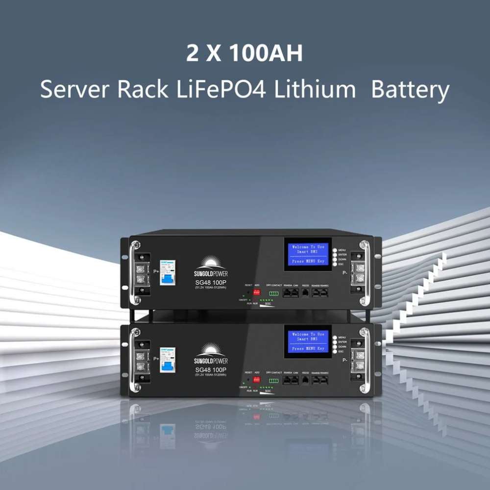 Two 100Ah server rack batteries for Sun Gold Power 8000W 48VDC 120V/240V LiFePO4 Lithium Battery Solar Panel Off-Grid Solar Kit SGR-8K10E