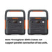 Two Jackery Explorer 2000 V2 Portable Power Station units are shown with a note explaining that the model does not support parallel connection
