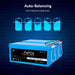 Two Sun Gold Power 24V 100Ah LiFePO4 Deep Cycle Lithium Battery units are shown demonstrating the built-in auto-balancing feature for stable performance