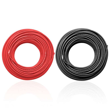Two coiled red and black electrical cables labeled Sun Gold Power 200ft Solar Cable are displayed side by side against a white background