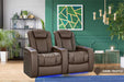 Two dark truffle Valencia Tuscany Vegan Edition Home Theater Seating chairs in a Dark Truffle finish, styled elegantly in a vibrant, modern living room