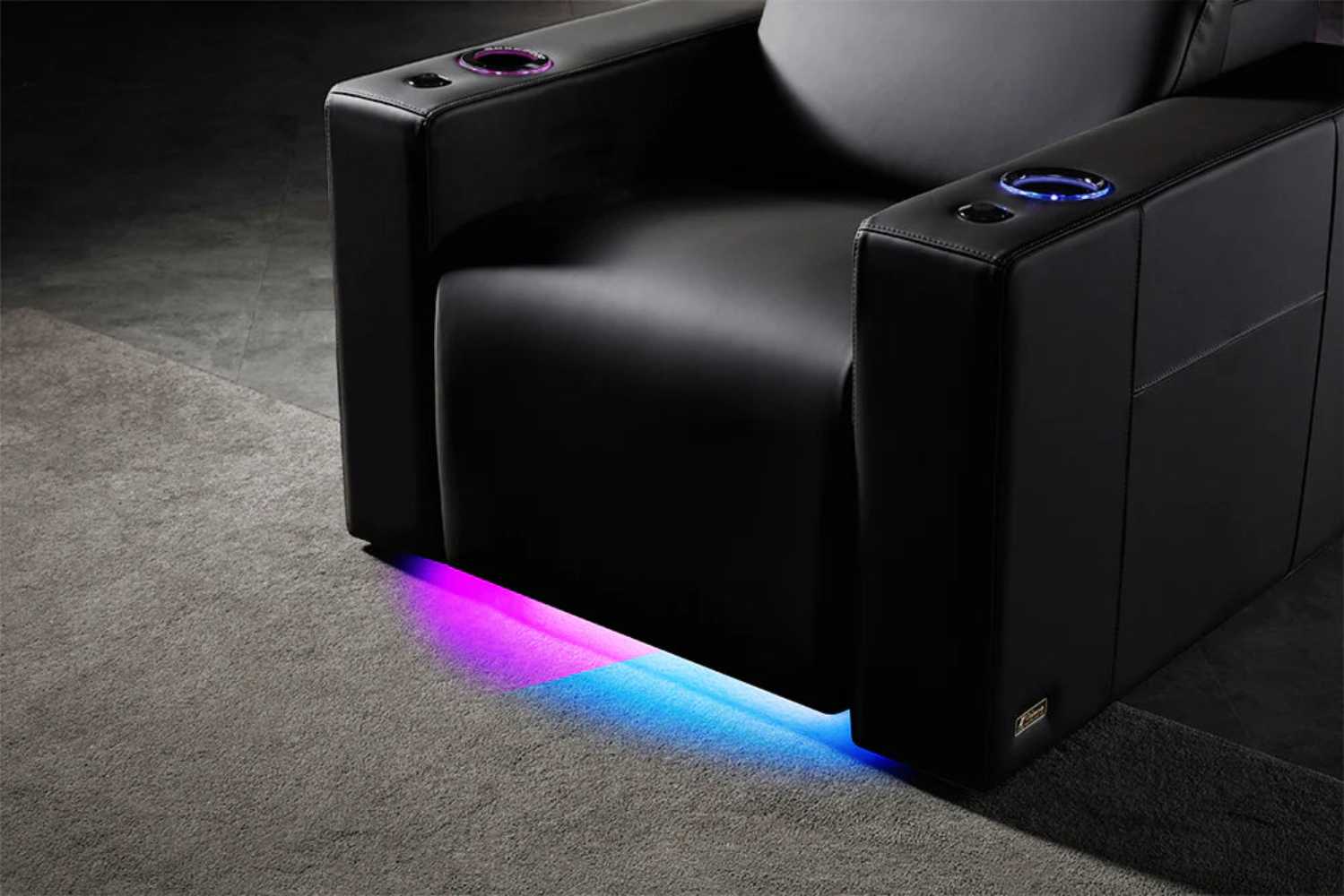 Valencia Barcelona Home Theater Seating showcases ambient LED base lighting