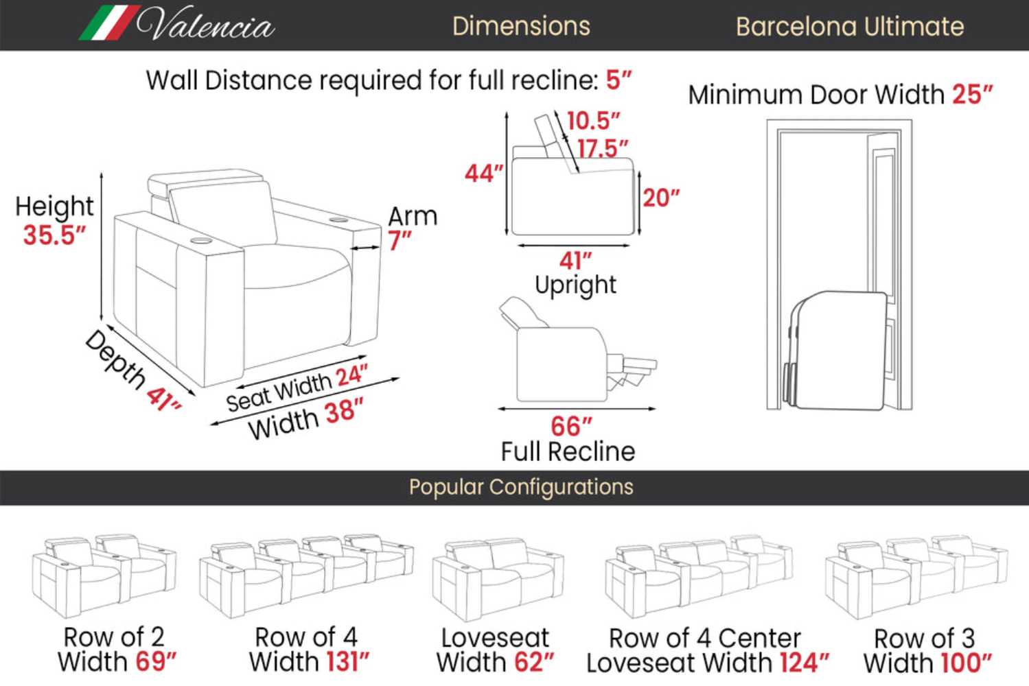 Valencia Barcelona Ultimate Edition Home Theater Seating provides ergonomic reclining and space-efficient design