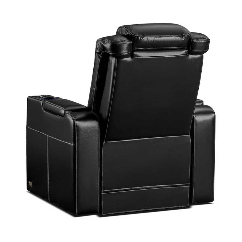 Valencia Tuscany Executive Heat & Massage Home Theater Seating displays its premium black leather back design