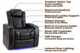 Valencia Tuscany Slim Single Home Theater Seating showcases its motorized features, hidden compartments, USB charger, and ambient base lighting