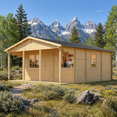 Vienna 70 home office in a sunny Wyoming meadow beneath the Teton Range.