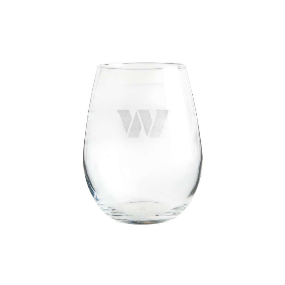 Washington Commanders Crate & Barrel NFL Aspen 11.75oz Stemless Wine Glass, Set of 4 featuring an etched stylized “W” logo on clear glass