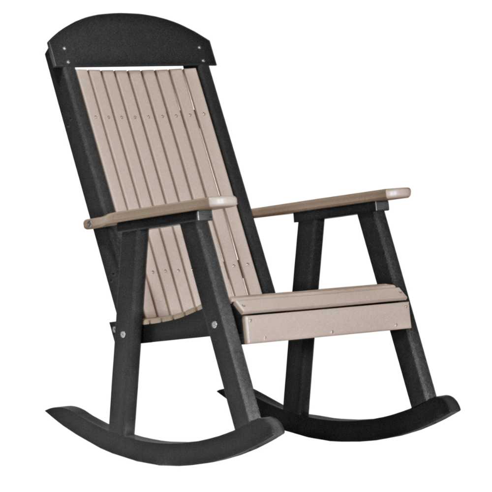 Weatherwood and Black LuxCraft Porch Rocker