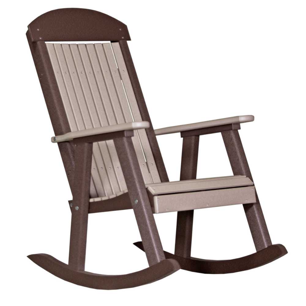 Weatherwood and Chestnut Brown LuxCraft Porch Rocker