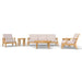 Westminster Teak 6pc Laguna Lounge Seating Set is arranged as a full set with a sofa, two chairs, a coffee table, and a side table evenly spaced on a plain background