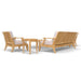 Westminster Teak 6pc Laguna Lounge Seating Set is pictured as a matching outdoor seating group with two chairs, a sofa, and round teak tables seen from the back and side