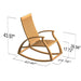 Westminster Teak Aria Teak Rocker is displayed with labeled dimensions, showing its height, width, depth, and seat measurements in a clear diagram