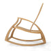 Westminster Teak Aria Teak Rocker is shown from the side, highlighting its curved rocking base, angled backrest, and ergonomic wooden slats