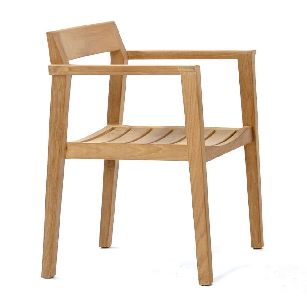 Westminster Teak Horizon 11pc Teak Dining Set is shown as a single teak armchair with a slatted seat and straight arms on a plain white background