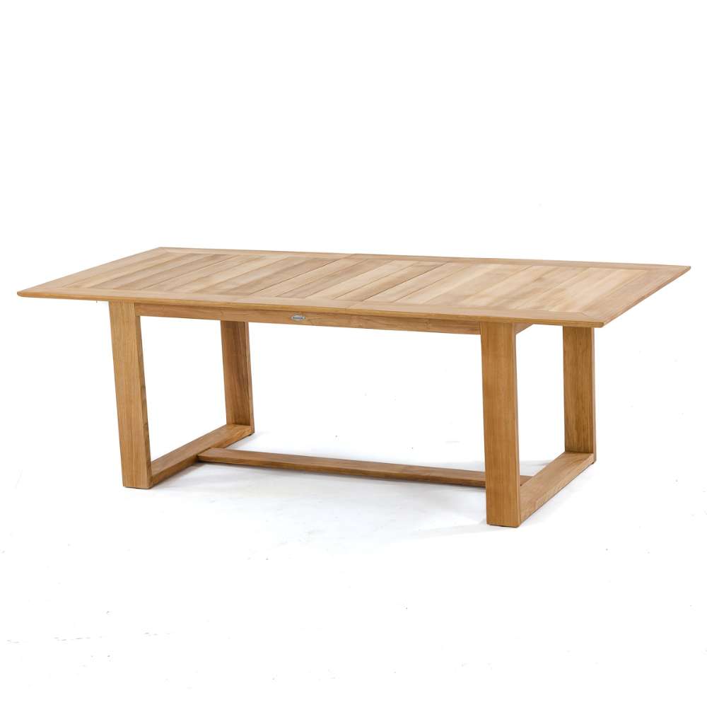 Westminster Teak Horizon 11pc Teak Dining Set is shown as a standalone rectangular teak dining table with a smooth slatted top and sturdy legs on a white background