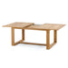 Westminster Teak Horizon 11pc Teak Dining Set is shown from an angle with the table extended, highlighting how the hidden leaf expands the tabletop