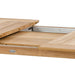 Westminster Teak Horizon 9pcs Teak Dining Set close-up showing the inside extension mechanism, with the teak leaf storage area and metal sliding tracks visible