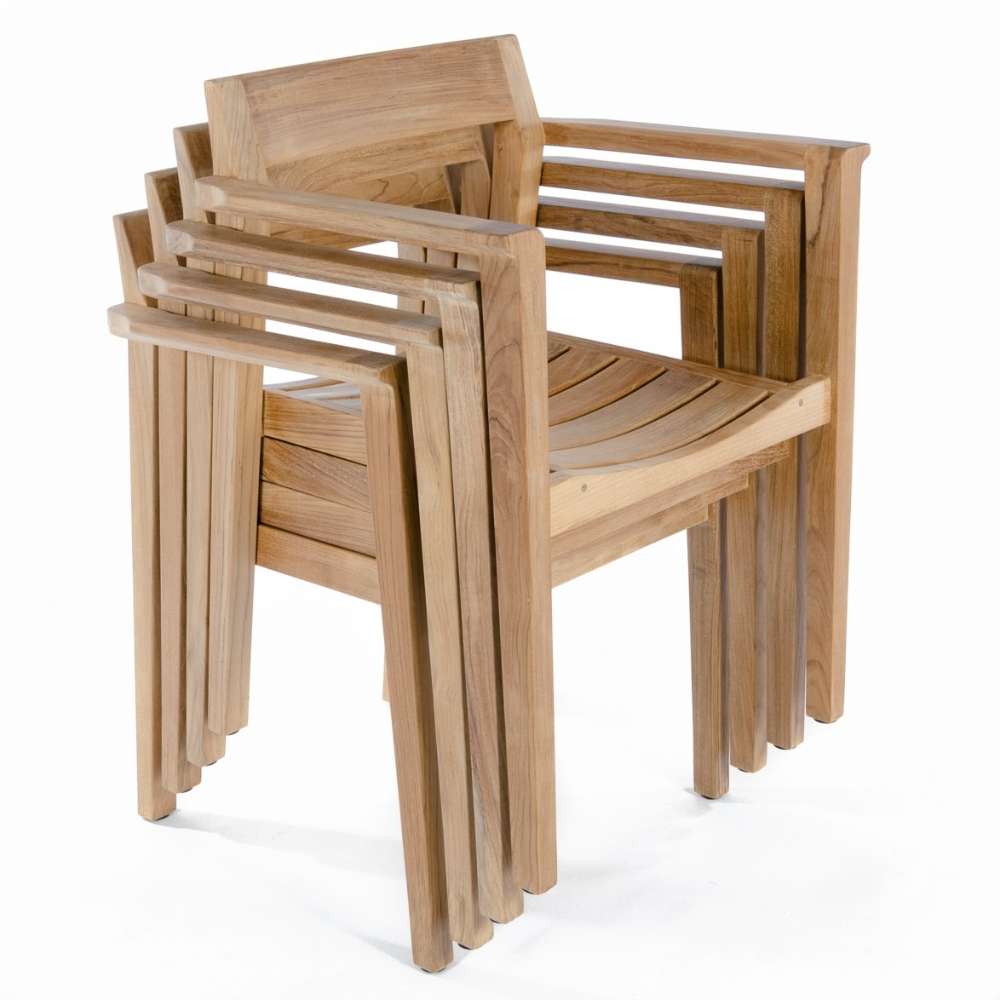 Westminster Teak Horizon 9pcs Teak Dining Set stackable chairs shown closely together on a plain background
