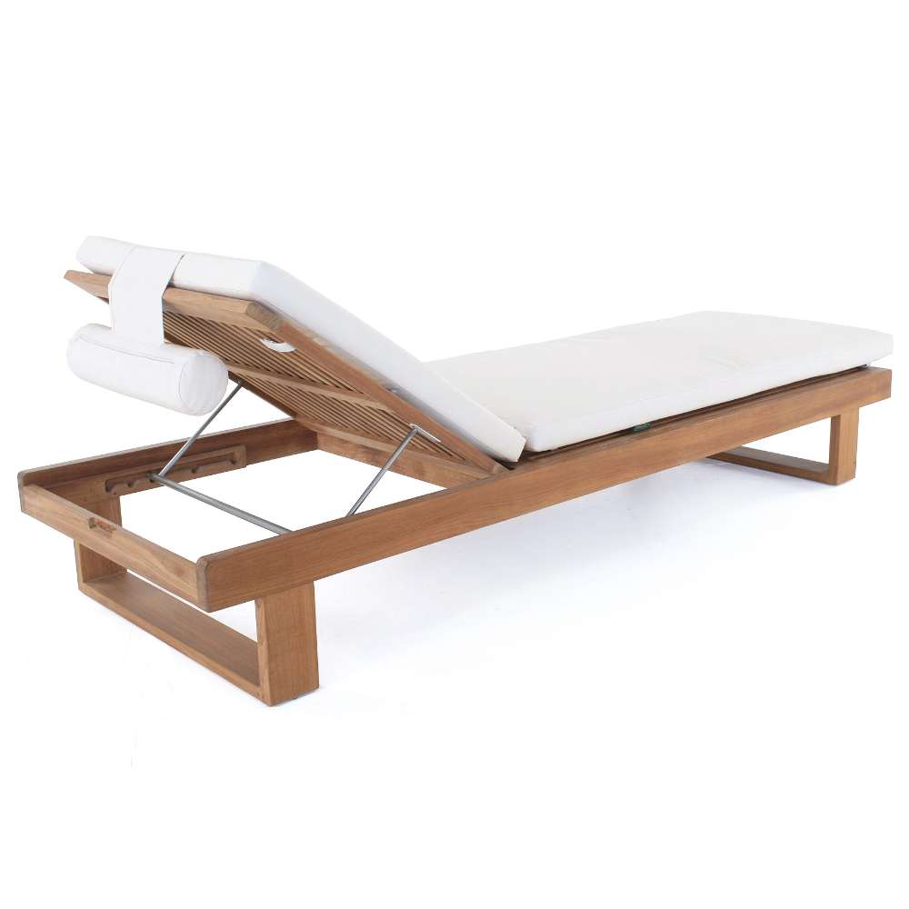 Westminster Teak Horizon Chaise Lounger with a white cushion and neck roll is shown at an angle