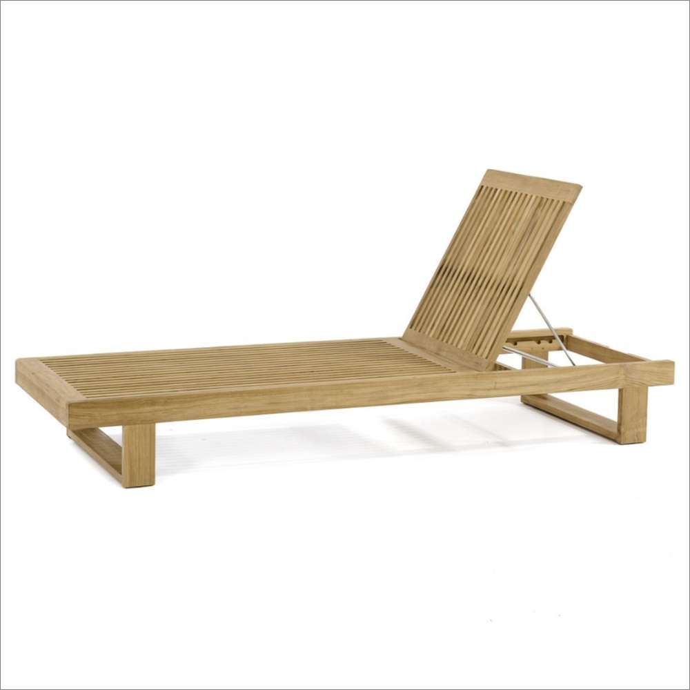 Westminster Teak Horizon Double Chaise and Side Table Set side view shows the bare teak chaise with its backrest raised on a plain background