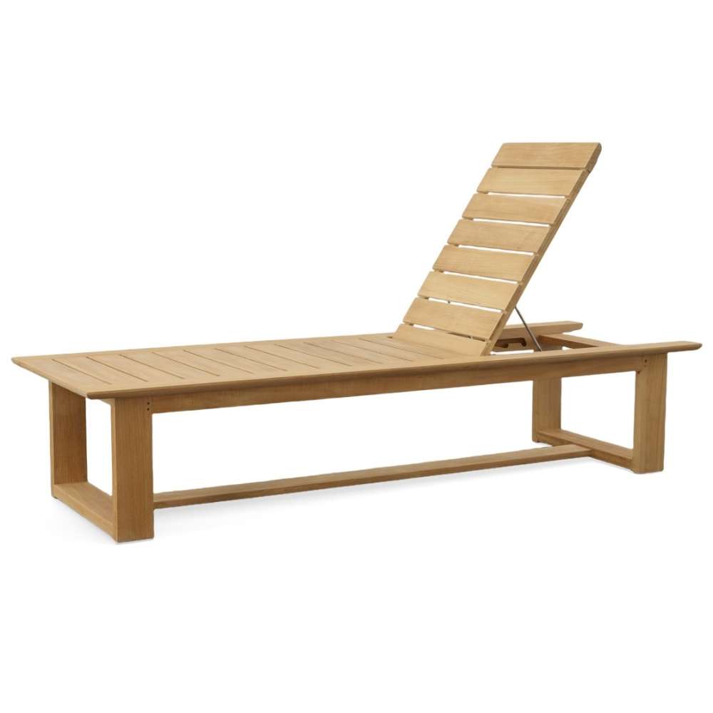 Westminster Teak Horizon High-Chaise Lounge Bench features an adjustable backrest raised higher for a more upright lounging angle