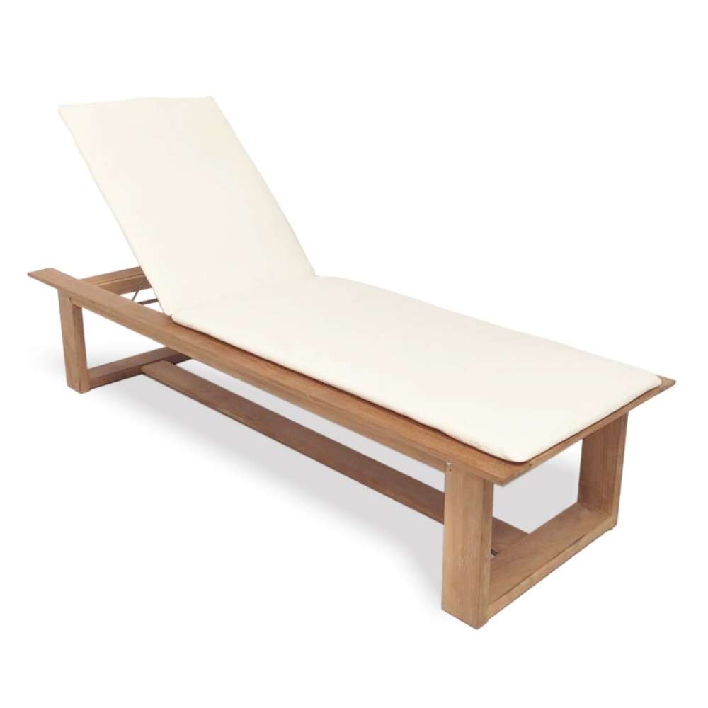Westminster Teak Horizon High-Chaise Lounge Bench includes a light-colored cushion and a reclined backrest for comfortable lounging