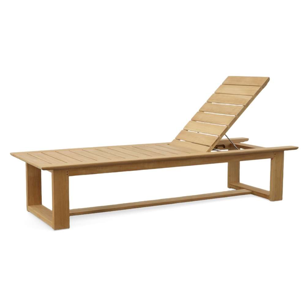 Westminster Teak Horizon High-Chaise Lounge Bench is displayed with its backrest slightly reclined, forming a gentle angled lounging position