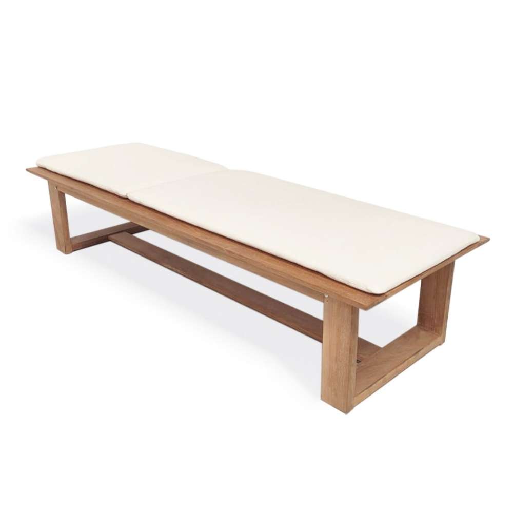 Westminster Teak Horizon High-Chaise Lounge Bench is shown with a full-length cushion and the backrest raised