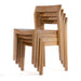 Westminster Teak Horizon Sidechair Dining Set for 6 shows several teak chairs stacked together