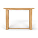 Westminster Teak Horizon Teak Bar Table is displayed from the front, highlighting its clean lines, thick tabletop, and simple, solid leg design