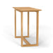 Westminster Teak Horizon Teak Bar Table is viewed at an angle, showing its rectangular surface and strong frame with a horizontal support beam near the base