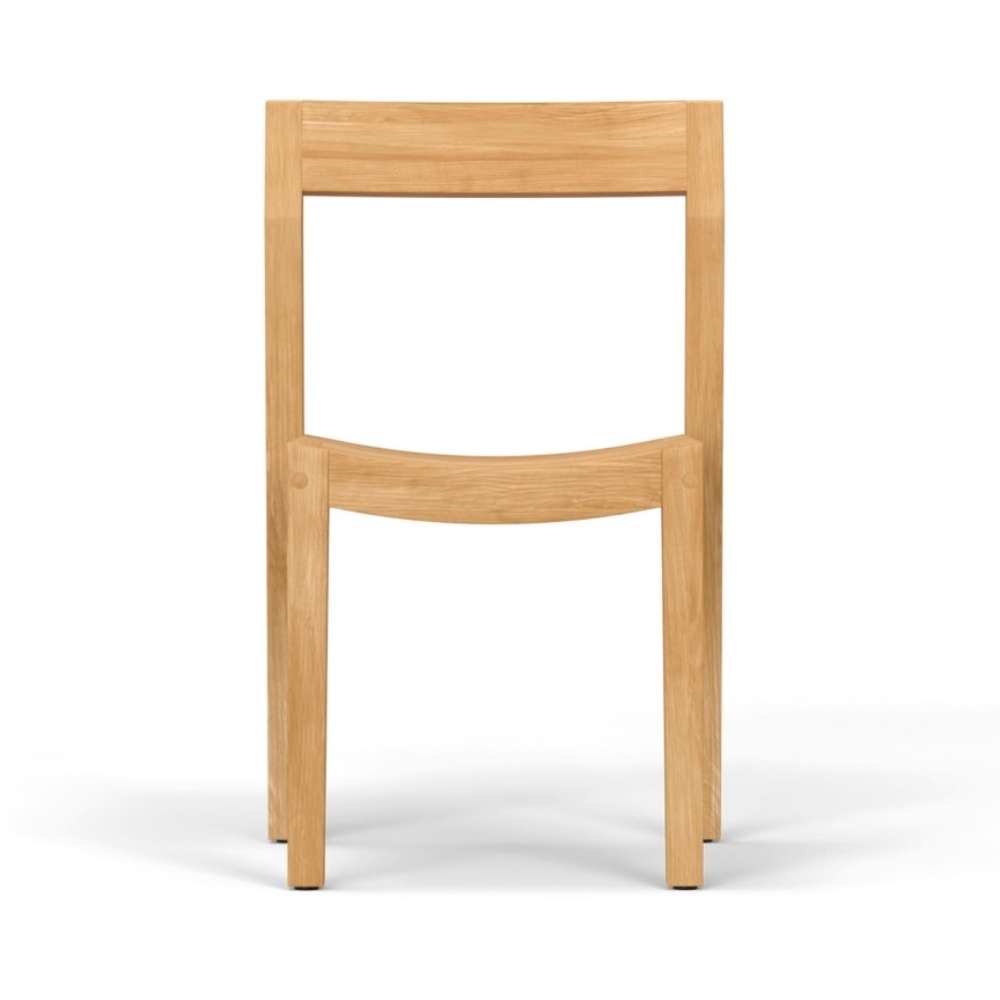 Westminster Teak Horizon Teak Side Chair is shown from the back, revealing a horizontal top rail and a curved lower support