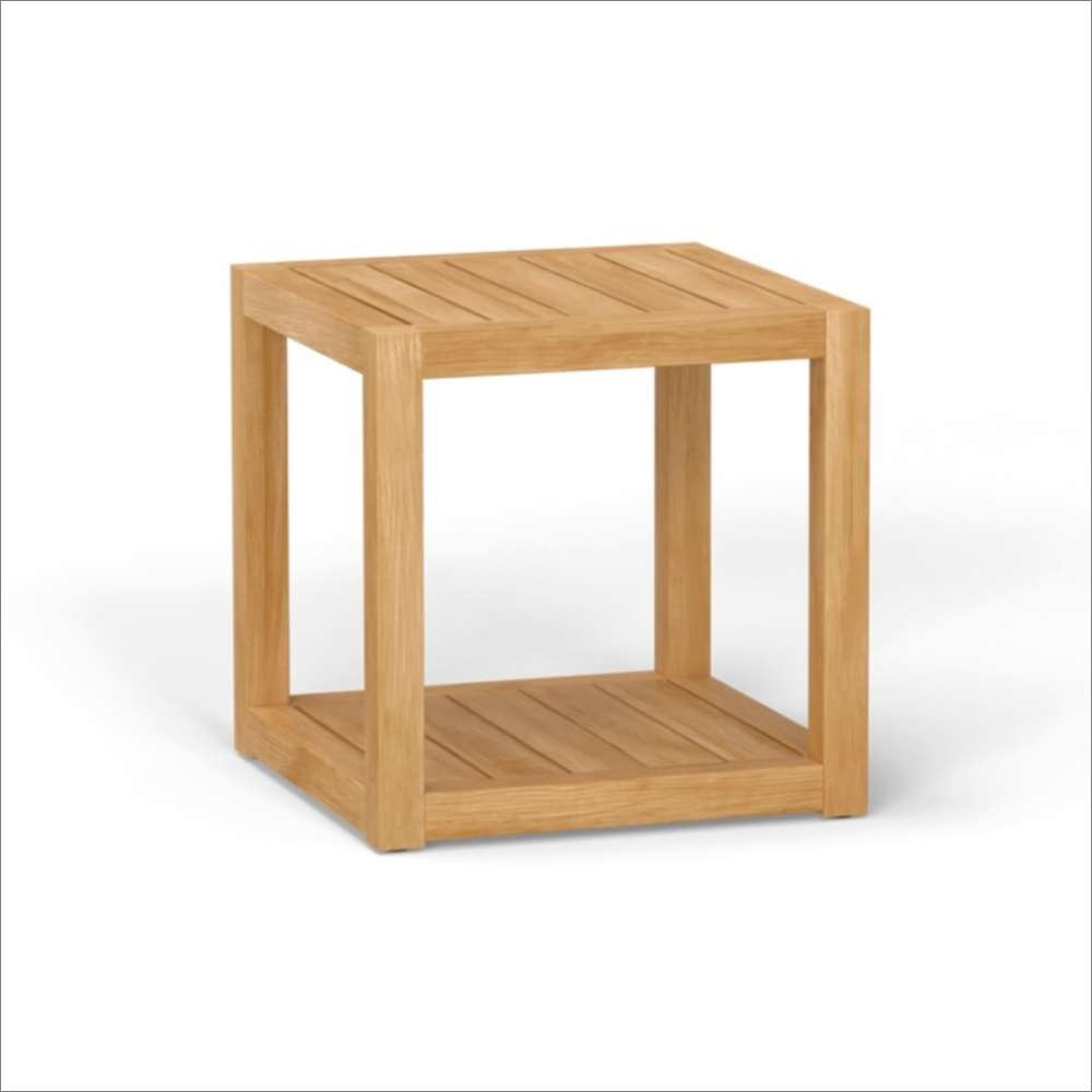 Westminster Teak Horizon Teak Side Table with slatted top and bottom shelves is displayed
