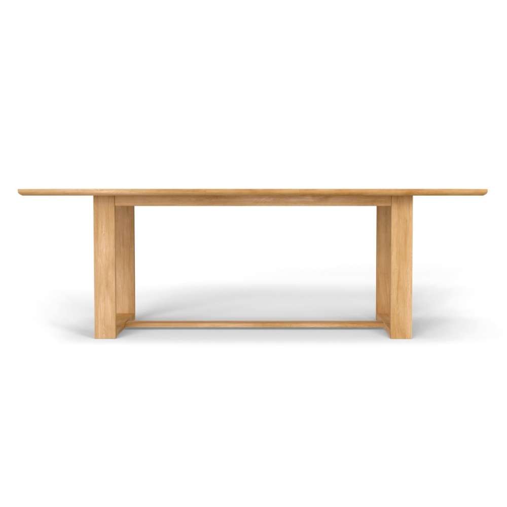 Westminster Teak Horizon Teak Table is displayed from the front, showing its wide surface and strong, minimalist base design