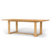 Westminster Teak Horizon Teak Table is shown as a long rectangular wooden dining table with a smooth natural teak finish and sturdy square legs