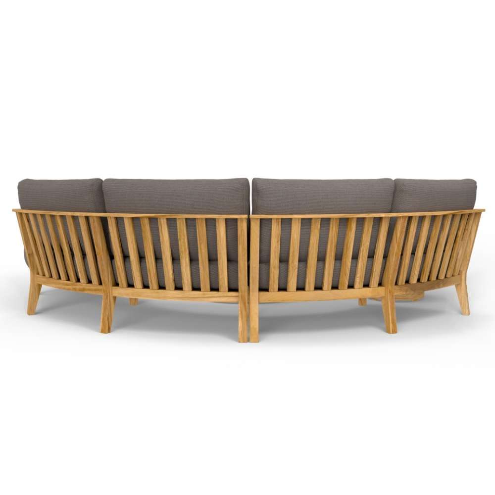 Westminster Teak Kafelonia 6pc Sofa Sectional Set rear angle highlighting the curved slatted teak backrest