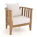 Westminster Teak Kafelonia 6pc Sofa Sectional Set single teak armchair with white cushion and slatted sides