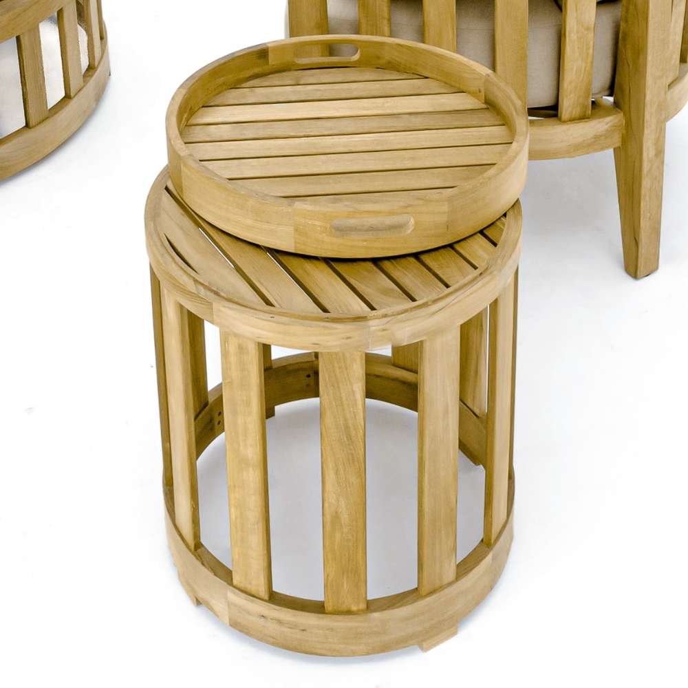 Westminster Teak Kafelonia 6pc Sofa Sectional Set teak side table with a removable round tray top