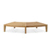 Westminster Teak Kafelonia Backless Sofa Sectional base shows a wide curved teak frame with evenly spaced slats for support
