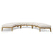 Westminster Teak Kafelonia Backless Sofa Sectional forms a long curved seating arrangement with multiple cushioned sections