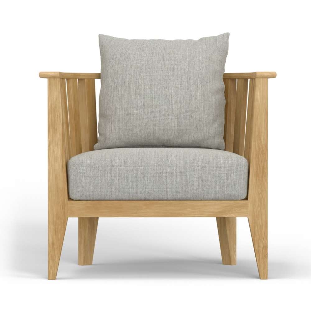 Westminster Teak Kafelonia Club Chair with wide armrests, a deep seat cushion, and a large matching back cushion in a straight-on front view