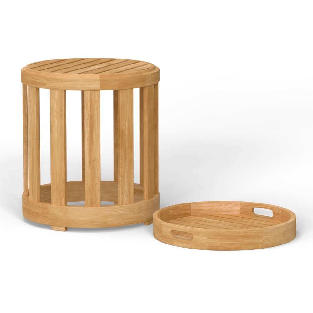 Westminster Teak Kafelonia Side Table with removable tray top and open slatted teak base