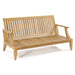 Westminster Teak Laguna Love Seat is shown without cushions, revealing its slatted seat and back design made entirely of smooth teak wood