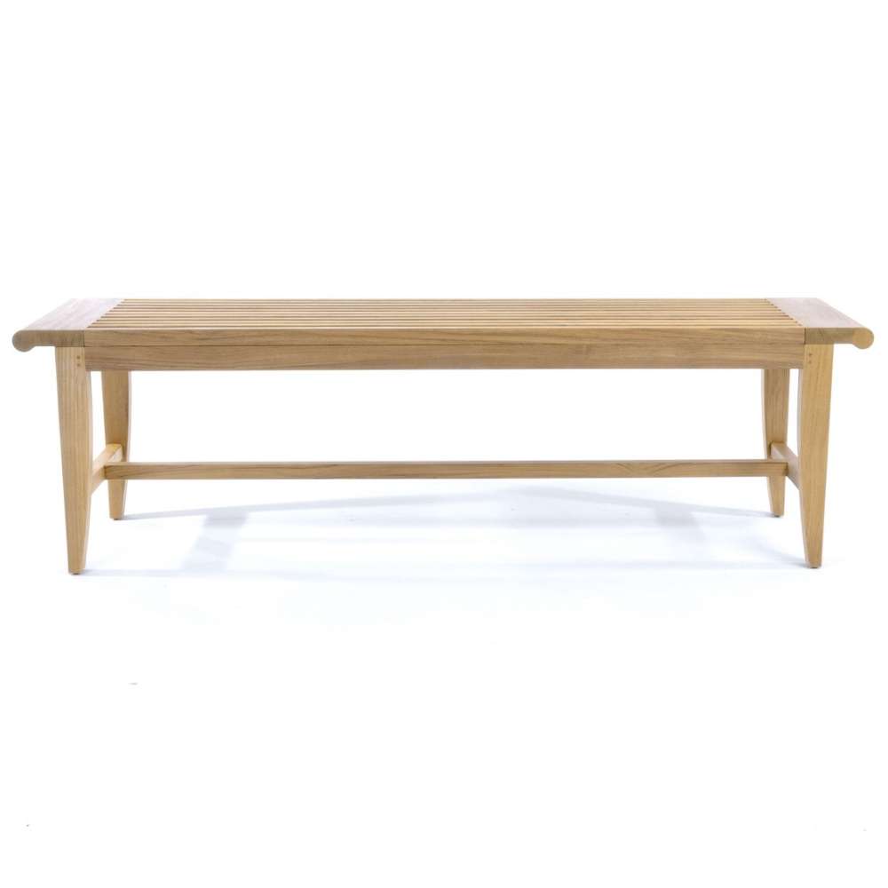 Westminster Teak Laguna Teak Backless Bench is shown from the side on a plain white background
