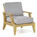 Westminster Teak Laguna Teak Lounge Chair on a white background with light gray cushions, a natural teak frame, and a wide, deep seat