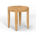 Westminster Teak Laguna Teak Side Table is a small round wooden table with a slatted top and four sturdy legs, shown on a plain background